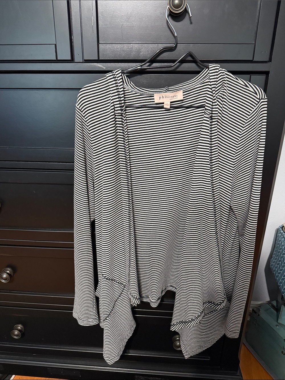 Philosophy Black & White Striped Open-Front Cardigan